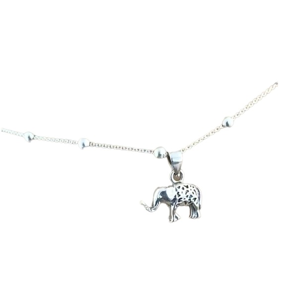 Silver Beaded Anklet with Elephant Charm - Picture 2 of 4